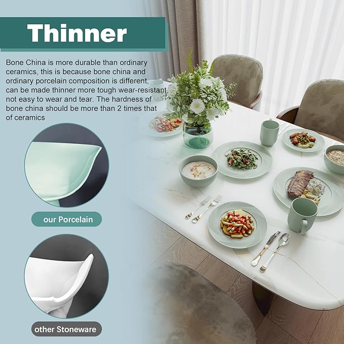 Yoshy Bone China Dinnerware with Lightweight Durable Chip Resistant Design Service for 4 (16 Piece - Service for 4, Willowmist)