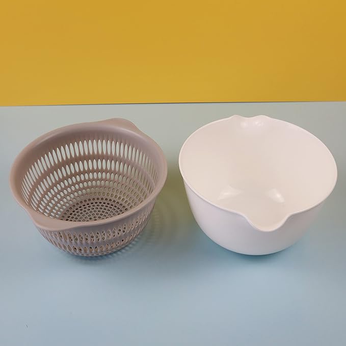 EIKS Kitchen Colander 2-in-1 Strainer Bowl for Salad Fruit Vegetable, Detachable Washing bowl Set