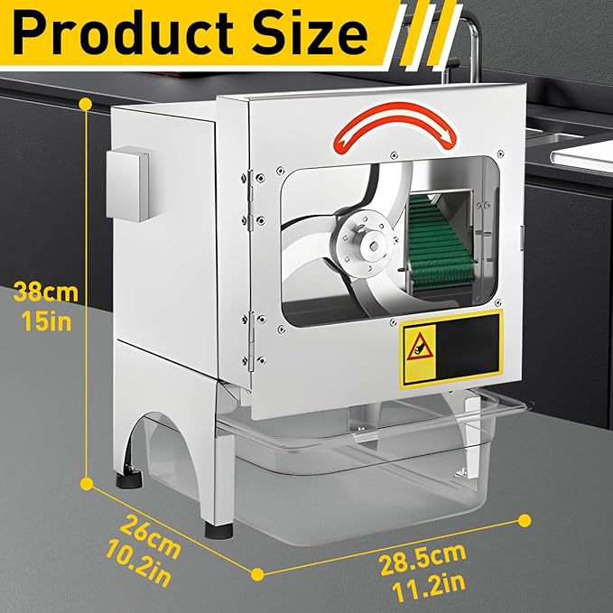 200W Commercial Electric Vegetable Cutter, Automatic Scallion Chopper, 400lb/h with Conveyor Belt, 1-35mm Thickness Adjustable, Commercial Kitchen Herb Chopper 110v
