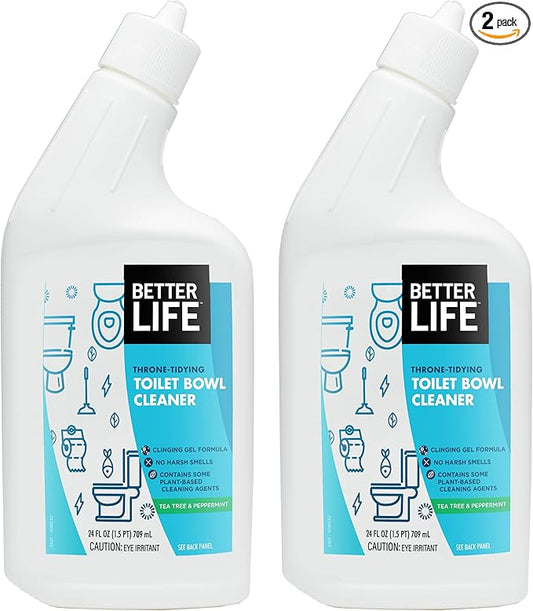Better Life Toilet Bowl Cleaner, Plant-based, Stain & Odor Remover, Tea Tree & Peppermint Scent Cleaning Gel, Liquid Bathroom Cleaners for Household, 24 Oz, Pack of 2
