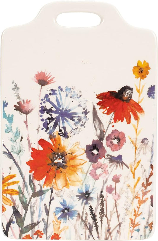 Meadow Flowers Orange and Cream 10 x 6.5 Ceramic Stoneware Cheese Cutting Board