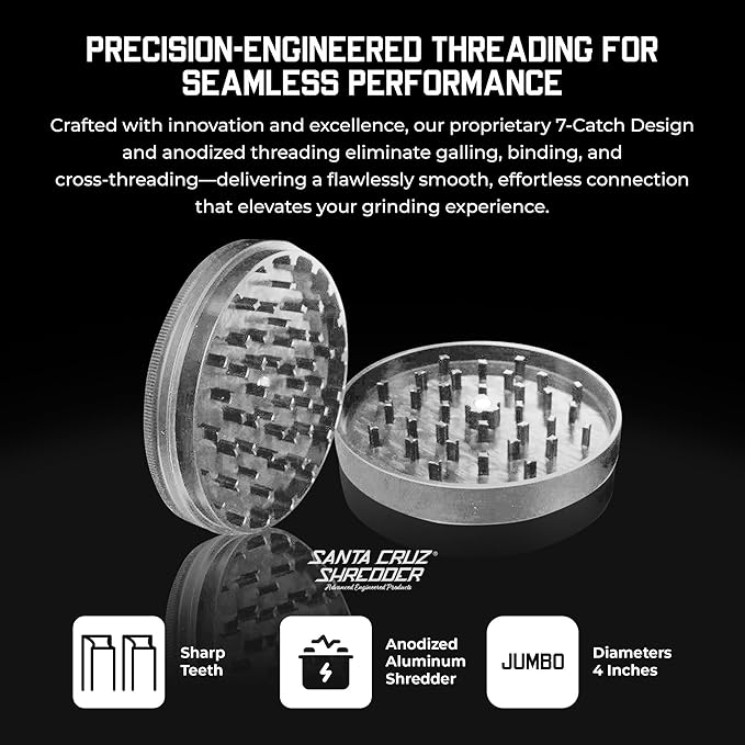 Santa Cruz Shredder Jumbo Metal Herb Grinder Knurled Top for Stronger Grip 2-Piece 4" (Gray)
