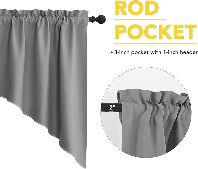 NICETOWN Swag Curtains for Kitchen, Blackout Rod Pocket Small Window Tiers Tailored Scalloped Valances for Bedroom (Set of 2, 36 inches by 36 inches Each Panel, Silver Grey)