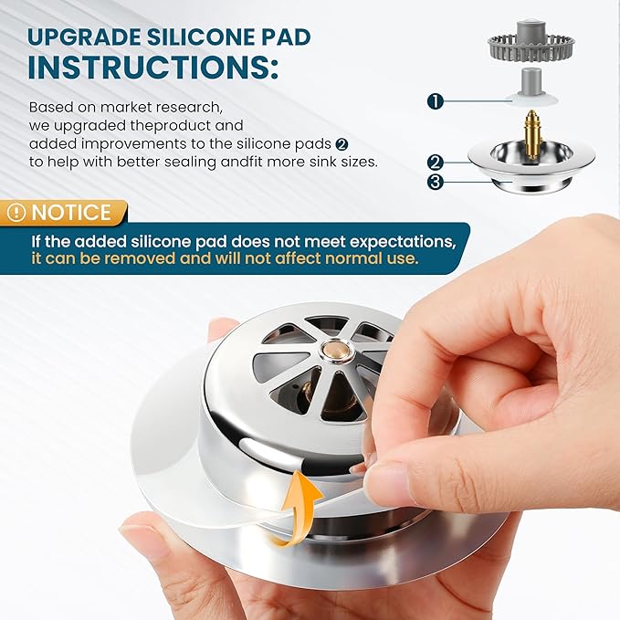 3 in 1 Kitchen Sink Strainer & Stopper, Pop Up Drain Plug for 3.5 Inch Sink – Anti-Clogging, Brass Core, Easy to Clean with Bonus Basket – Silver – DIKSEFN (Silver)
