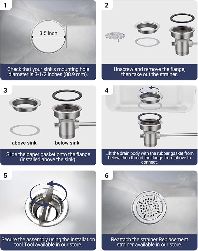 3-1/2" Commercial Sink Drain with Twist Lever Handle, Waste Drain Valve Without Overflow Inlet for Restaurant 2/3 Compartment Sink, Easy Controll, Block-Free and Leakproof