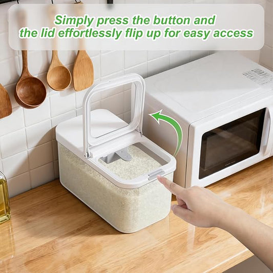 Rice Flour Storage Container - 6.5 Qt | 12 Lbs Crystal-Clear Plastic Food Storage Container Bin with Flip-up Lid, Dry Food Holder for Kitchen Pantry Organization and Storage