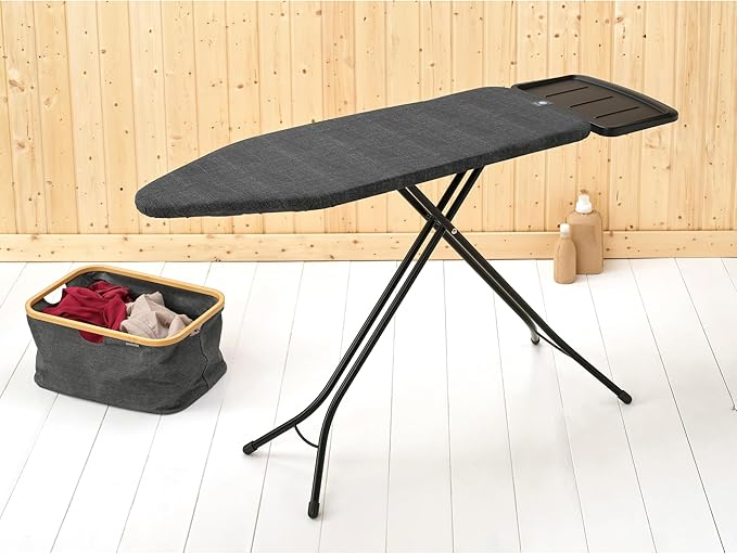 Brabantia Ironing Board C, XL Steam Unit Holder, Adjustable Height, Non-Slip Rubber Feet, Foldable, Denim Black, Size C (49 x 18 inches), Metal Frame, Free Standing, 63 inches