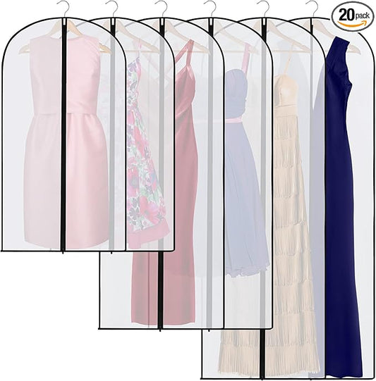 Amylove 20 Pcs 72/60/40 Inch Clear Garment Bags for Hanging Clothes, Dress, Gown, Coat & Suit Storage Bags with Zipper - Dustproof Cover for Closet Clothes Storage Travel(Multiple Size)