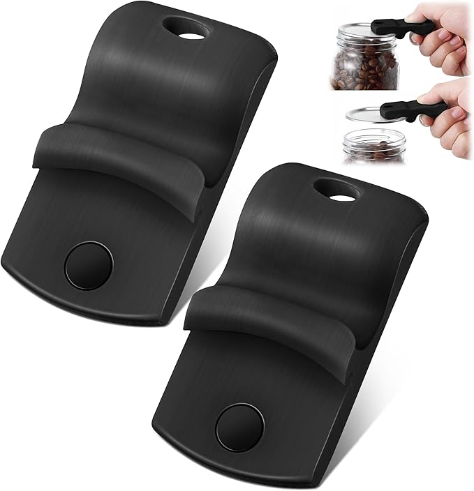 2 Pack Canning Jar Opener with Magnets, Mason Jar Opener For Canning Lids, for Regular and Wide Mouth Lids, Powerful Magnet for Easy Refrigerator Storage, Releases Vacuum Seal(Black)