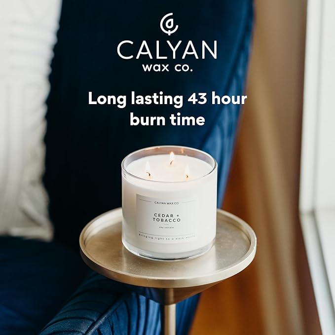 Calyan Wax Co. Lavender & Bergamot 3 Wick Scented Candle - 43 Hour Burn - Luxury 3 Wick Soy Candles - Non Toxic Soy Wax Candles - Long Lasting Large Glass Jar Candle for Home - 14.9oz