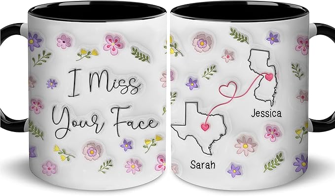 Personalized I Wish We Lived Closer Mug, I Miss Your Face Coffee Mug, Custom State To State Mugs With Name, Floral Decorations Mug Gift, Gifts For Friends, Gifts For Mother From Son Daughter