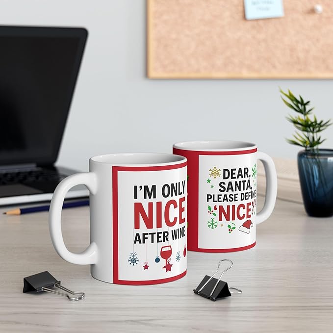 Christmas Naughty and Nice Coffee Cup Mug. Santa Funny Holiday Wine Lover