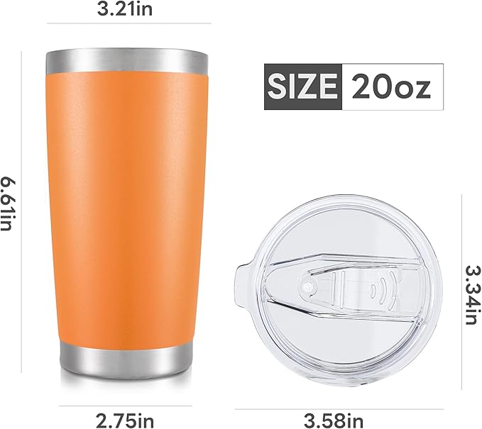 20 oz Tumbler with Lid Stainless Steel Insulated Tumblers Bulk Double Wall Vacuum Cups Powder Coated Travel Mug Keep Drinks Cold and Hot, Orange, 12 Pack