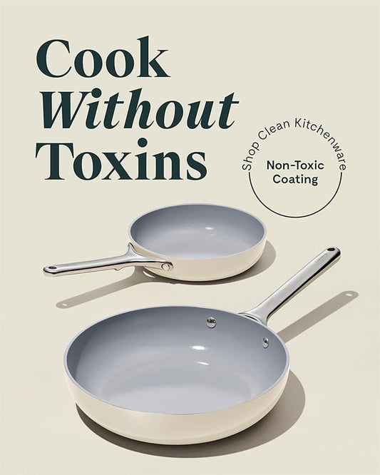 Caraway Fry Pan Duo - Nonstick Ceramic Frying Pan (8" & 10.5”) - Non Toxic, PTFE & PFOA Free - Oven Safe & Compatible with All Stovetops (Gas, Electric & Induction) - Perracotta