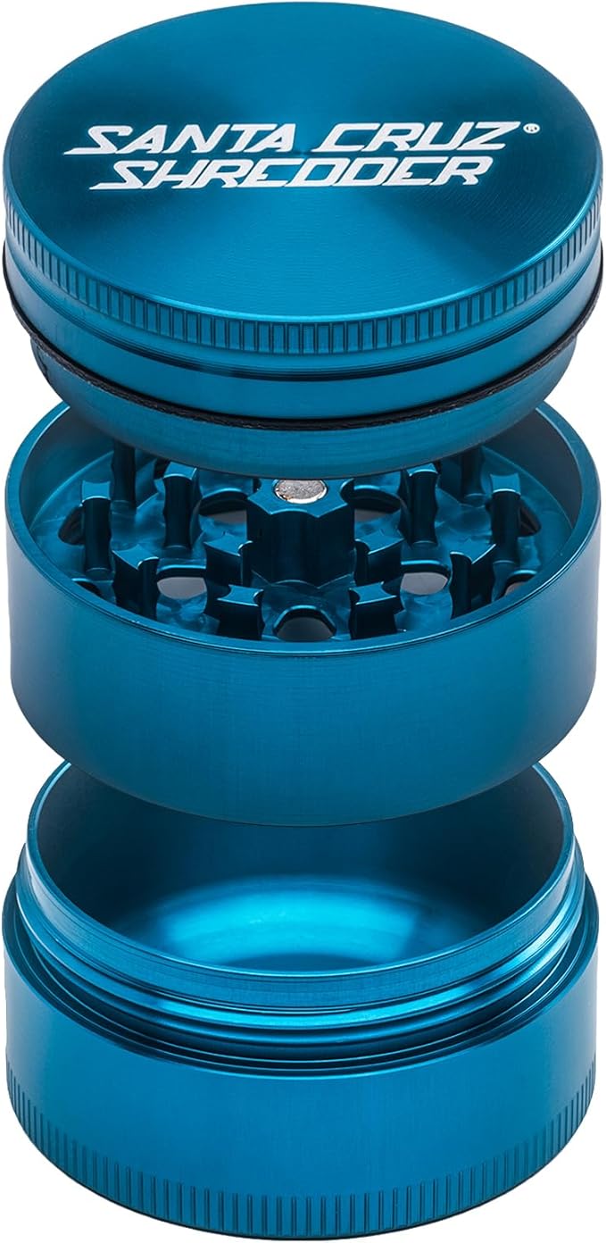 Santa Cruz Shredder Metal Spice Grinder Knurled Top for Stronger Grip 3-Piece Medium 2.2" (Teal)