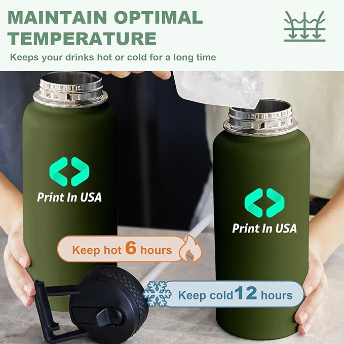 Personalized Custom Print in USA Water Bottle 25Pcs 32oz Stainless Steel Double Wall Coffee Cup with Lid & Straw Insulated Tumbler with Colorful Text Logo Photo