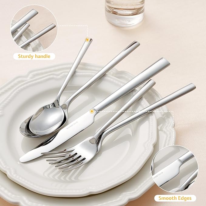 KINGSTONE Silverware Set, 40-Piece Forged Flatware Cutlery Set Premium Stainless Steel, Service for 8, for Home, Wedding, Party,Gift, Mirror Polished and Dishwasher Safe