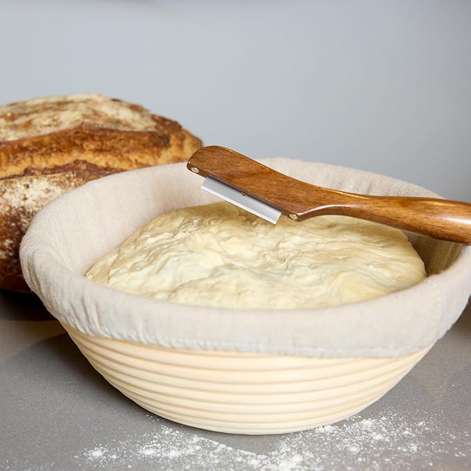Nambe x Tom Papa Breaking Bread Lame - Acacia Wood Handle Bread Scoring Tool with Magnetic Safety Cap & 5 Stainless Steel Razor Blades - Dough Slasher for Artisan Loaves & Baking Accessories