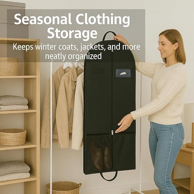 Heavy Duty Clothing Storage Garment Bag, Large Hanging Garment Bags for Travel and Moving, Zippered Breathable Garment Bags for Long Dresses and Suits, Suit Bags for Closet Storage - 54 inches