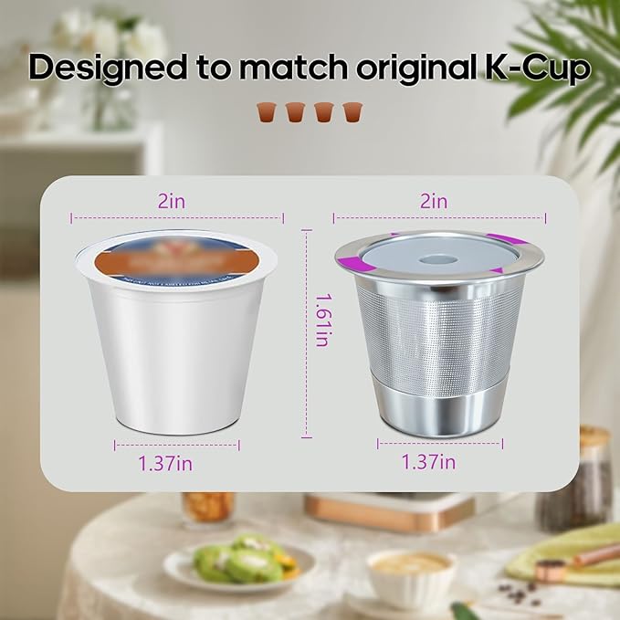 SHOUNAJIA 4 Pack Reusable K Cups Coffee for Keurig, Reusable Coffee Pods for Keurig Machine, 304 Stainless Steel Coffee Filter with Cleaning Brush, BPA-Free
