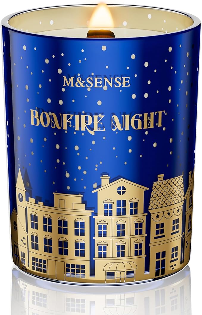 M&SENSE Bonfire Night Large Christmas Candles, 18oz 100 Hours Burn Soy Wax Non Toxic Holiday Candle for Home Scented, Winter Aromatherapy Gifts for Women Men, Cozy Christmas Decor