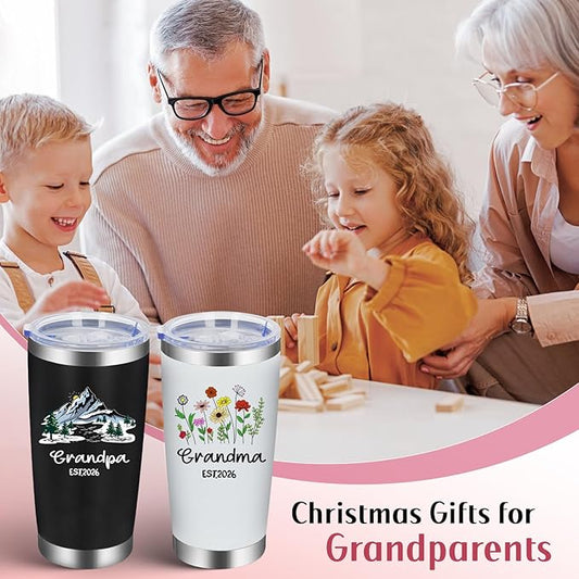 Iridesc First Time Grandparents, Promoted To Grandma And Grandpa Est 2026 Insulated Tumbler Set, Christmas Gift for Grandparents, Pregnancy Announcement for Grandparents, New grandparent Gifts, 20 Oz