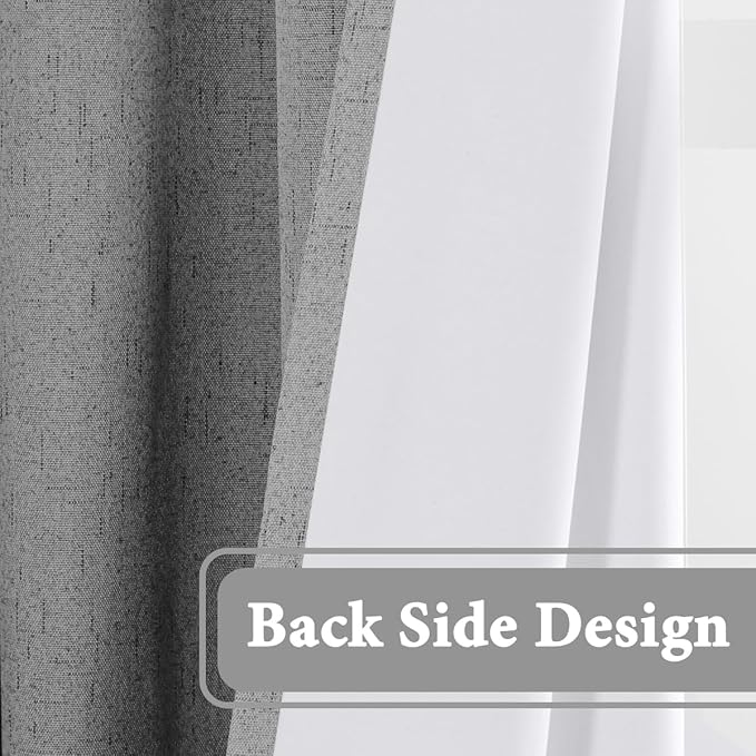 H.VERSAILTEX 100% Blackout Curtain for Bedroom 96 Inches Long Grommet Linen Face Full Light Blocking Curtain Drape for Living Room Thermal Insulated Linen Look Curtain 1 Panel, 52" W x 96" L, Dove