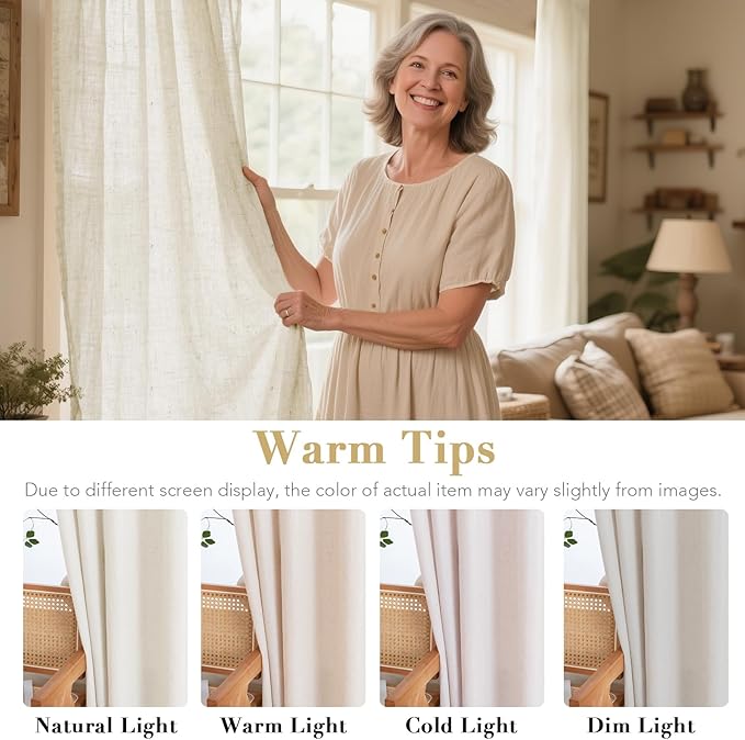 H.VERSAILTEX Elegant Natural Linen Blended Energy Efficient Light Filtering Linen Textured Curtains/Nickel Grommet Semi Sheer Window Treatments Panels/Drapes (Set of 2, Ivory, 52" x 54")