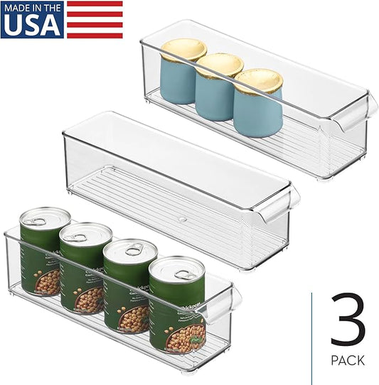 iDesign Stackable Fridge Storage Bin with Handle - Fridge and Freezer Organizer Bin - Set of 3 - Clear