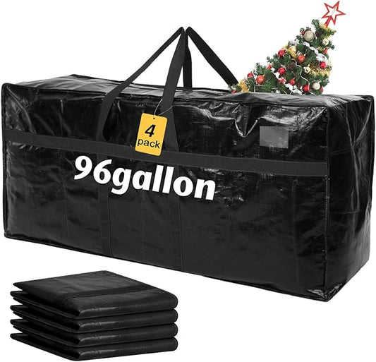 4 Pcs 96 Gallon Large Moving Bags with Zipper and Handles Foldable Storage Duffle Bags Heavy Duty Extra Large Totes for College Dorm Travel Clothes Blankets Bedding Moving (Black)