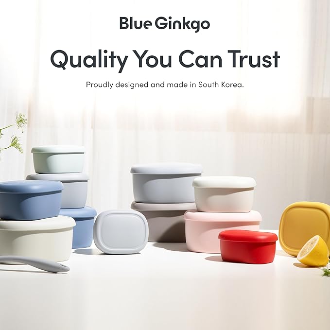 BLUE GINKGO Nesting Silicone Containers - Set of 3 Hard-Shell Silicone Food Storage Containers | BPA Free, Airtight, Dishwasher and Freezer Safe (6.7oz, 10oz, 20oz) - Yellow