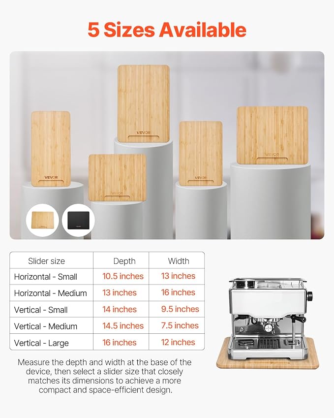 VEVOR Appliance Slider, Large 13 x 16-inch, Rolling Sliding Tray with Silent Rubber Wheels & Hollow Handle, Easy to Clean, Appliance Rolling Tray for Coffee Maker, Kitchen Countertop, Natural Wood