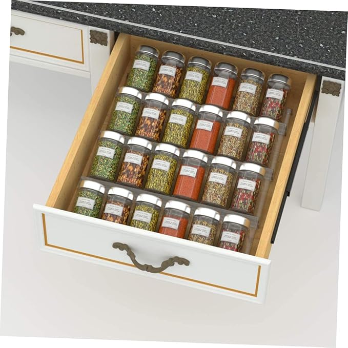 Mobestech Expandable Acrylic Spice Rack Organizer with Shelves for Kitchen Drawer Storage of Seasoning Bottles Essential Oils Vitamins and Medicine Transparent Tiered Shelf for Cabinet