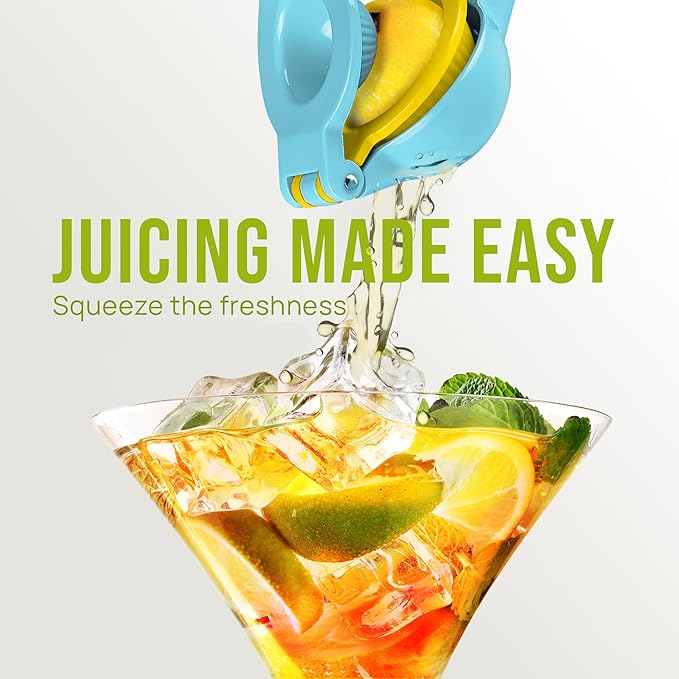 Zulay Metal 2-In-1 Lemon Squeezer Manual - Sturdy, Max Extraction Hand Juicer Lemon Squeezer Gets Every Last Drop - Easy to Clean Manual Citrus Juicer - Easy-to-Use Lemon Juicer Squeezer - Blue/Yellow