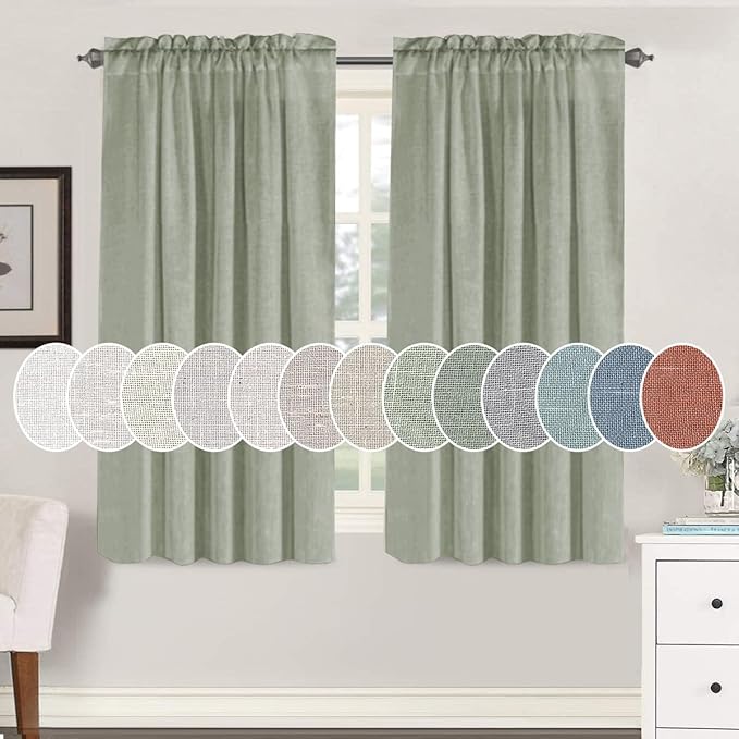 H.VERSAILTEX Linen Curtains Elegant Natural Linen Semi Sheer Curtains Energy Light Filtering Rod Pocket Window Treatments Panels for Living Room (Set of 2, Sea Grass, 52 inch W X 54 inch L)