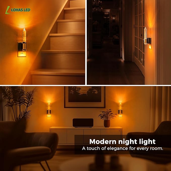 L LOHAS LED Night Light, Amber Candle Night Lights Plug into Wall,2 Pack 0-100 LM Dimmable Nightlight, Plug in Acrylic Diamond Night Light with Dusk to Dawn Sensor, for Bathroom Hallway