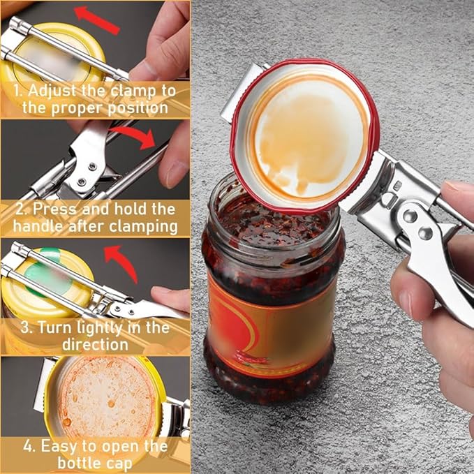 3 PCS Adjustable Multifunctional Stainless Steel Can Opener, Adjustable Grip Jar Opener Multifunctional Retractable Bottle Opener, Manual Can Openers Jar Lid Gripper Cover Remover Kitchen Gadget (A)
