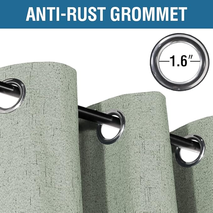 H.VERSAILTEX 100% Blackout Curtains for Bedroom 84 Inches Long Grommet Linen Face Full Light Blocking Curtain Drapes for Living Room Thermal Linen Look Curtains 2 Panels Set, 52" W x 84" L, Sage