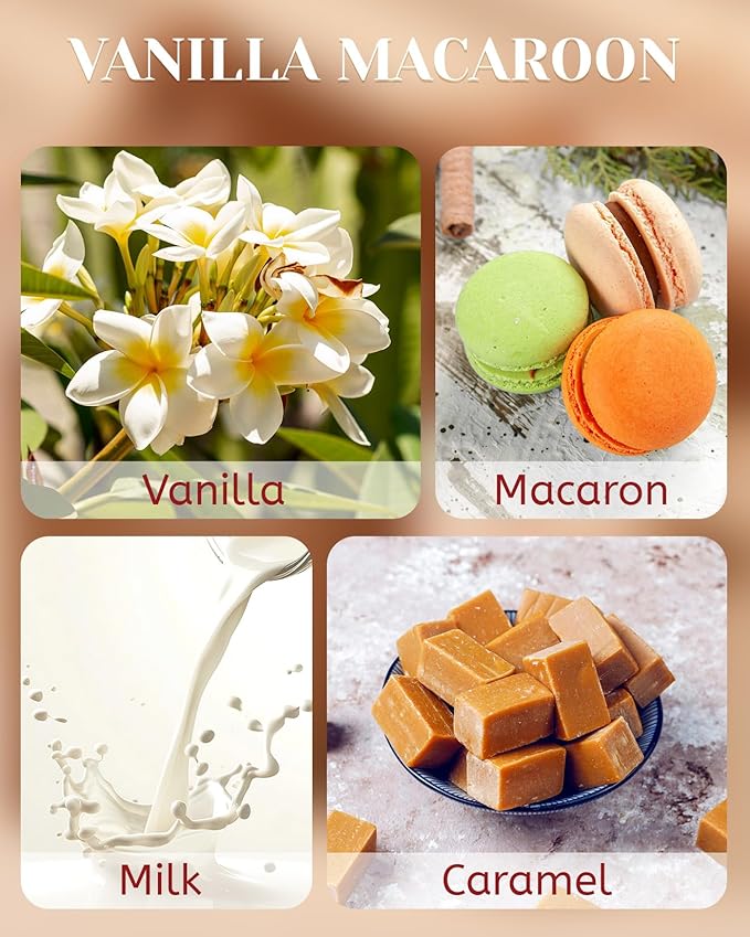 M&SENSE Vanilla Macaroon Wooden Wick Christmas Candle, Large 18oz 100 Hours Long Lasting Burn Time, Natural Soy Wax Non Toxic, Perfect Jar Candle Gifts for Holiday Birthday Celebration