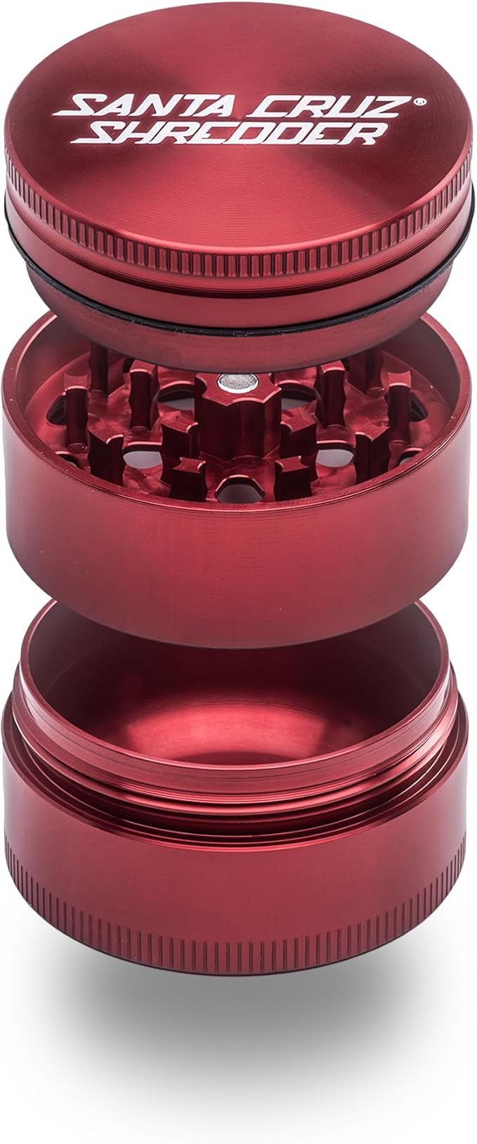 Santa Cruz Shredder Metal Spice Grinder Knurled Top for Stronger Grip 3-Piece Medium 2.2" (Red)