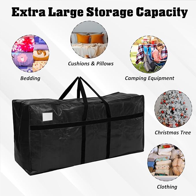 4 Pcs 194 Gallon Large Moving Bags with Zipper and Handles Foldable Storage Duffle Bags Heavy Duty Extra Large Totes for College Dorm Travel Clothes Blankets Bedding Moving (Black)
