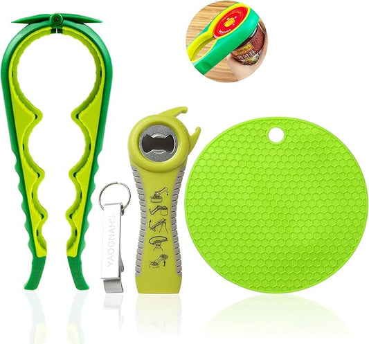 4 Pieces Jar Opener Multi Function Bottle Opener Kit Can Opener with Non Slip Gripper Pad