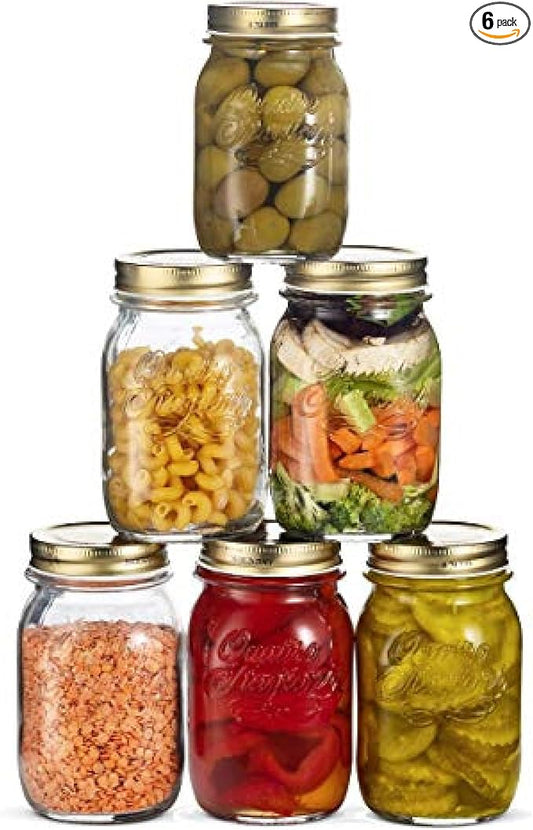 Bormioli Rocco Quattro Stagioni 17 oz Glass Preserving Jar (Set of 6) - Wide‑Mouth Twist‑Top Canister with Airtight Seal - Bee embossed Storage & Serving Vessel - Made in Italy, BPA‑Free