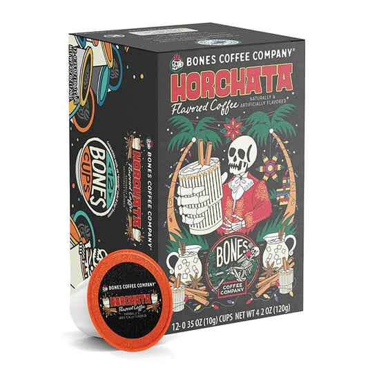 Bones Coffee Company Horchata Flavored Coffee Pods, Low Acid Medium Roast Single-Serve Bones Cups, Compatible with 1.0 & 2.0 K-Cups Brewers Coffee Maker, 12 Count