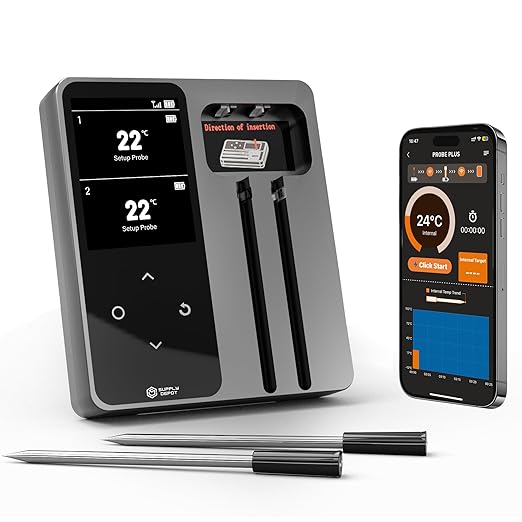 Meater Thermometer Wireless, 2 Probes Bluetooth Meat Thermometer, 572°F Heat Resistance WiFi Smart Accuracy of ±0.5°F, LCD Display Wireless Thermometer for Grilling, Oven Smoker, Air Fryer