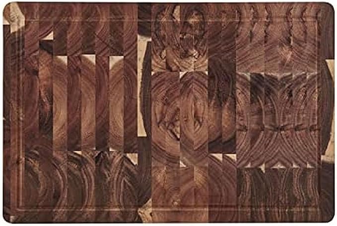 Farberware Thick End Grain Acacia Cutting Board with Juice Groove and Finger Grips, 12x18 Inch