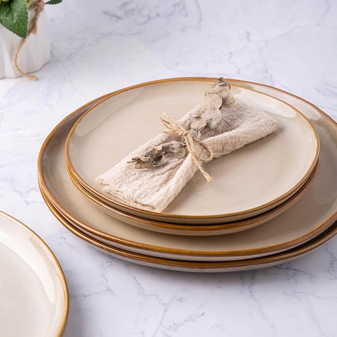AmorArc Ceramic Dinner Plates Set of 4, 10.5 Inch Handmade Reactive Glaze Stoneware Plates, Large Rustic Shape Dinnerware Dish Set for Kitchen, Microwave & Dishwasher Safe, Scratch Resistant