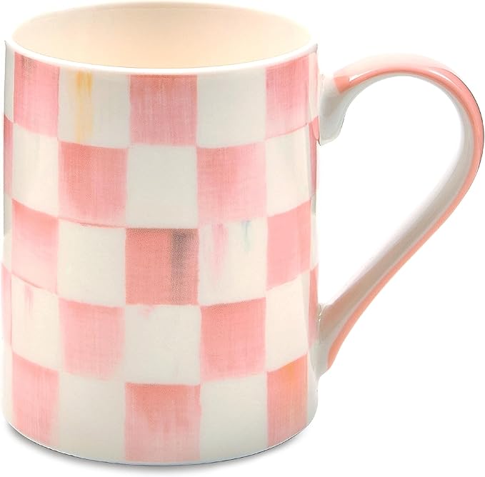 MACKENZIE-CHILDS Porcelain Mug, Tea and Coffee Mug, Pink-and-White Rosy Check