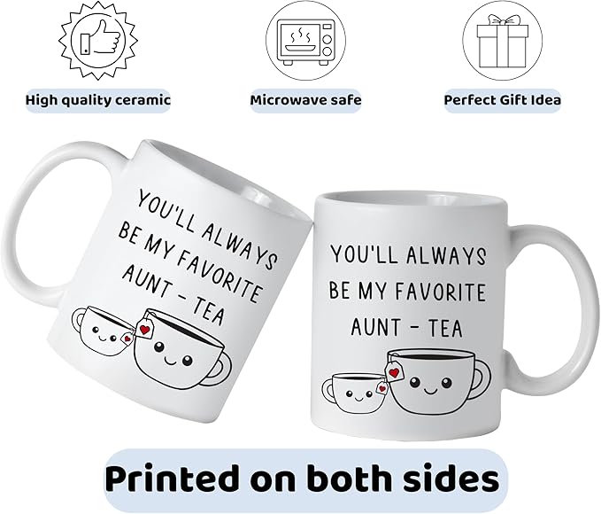 Christmas Gifts For Aunt, Auntie My Favorite Aunt-tea Cup, Funny Best Aunty Mug 11oz - Perfect Birthday, Christmas For Auntie From Niece, Nephew