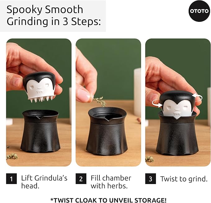 OTOTO New Grindula Herb Grinder - Dracula Gothic Manual Spice Grinder for Kitchen, Halloween Mini Spice Grinder, Unique Kitchen Gadgets, Goth Accessories, Spooky Goth Kitchen Gifts, Black
